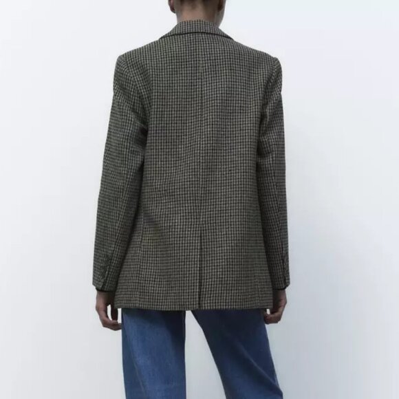 Zara Wool Blend Houndstooth Blazer XL - Picture 2 of 16